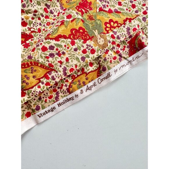 APRIL CORNELL x MODA Vintage Holiday Floral Angel Print Cotton Fabric, 3.8 Yards - Picture 4 of 7
